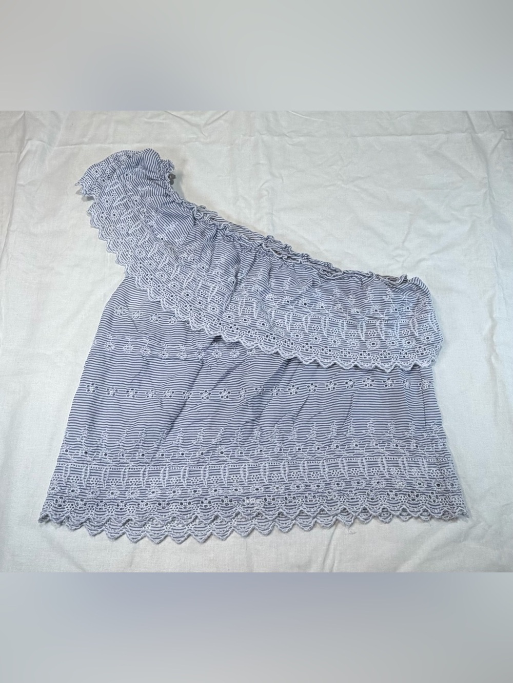 American Eagle Outfitters Blue and White Striped Half Shoulder Top
